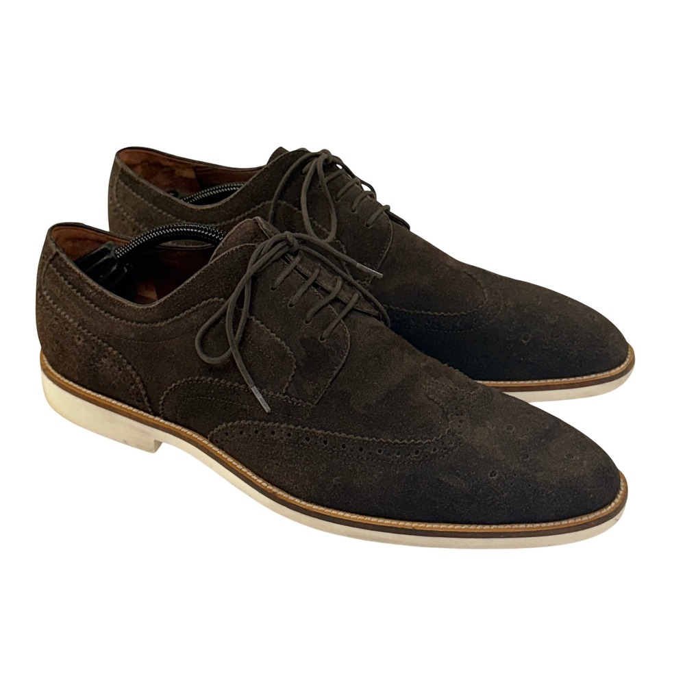 BOSS Hugo Boss Dress Shoes Mens 12 Dark Brown Suede Wingtip Brogue Derby Oxford